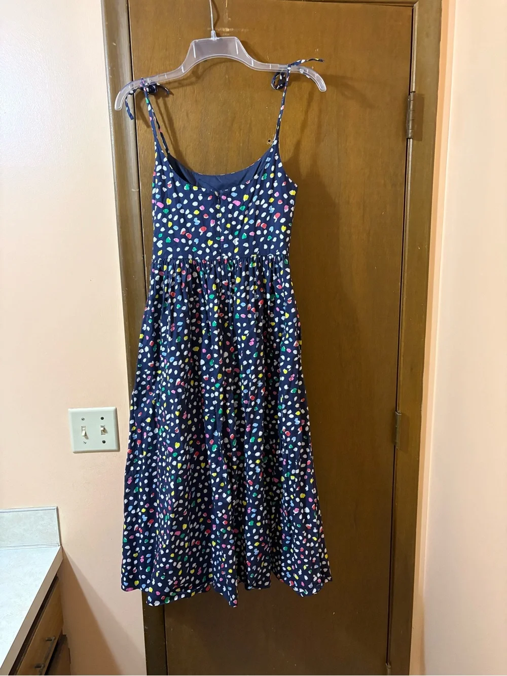 J. Crew Navy Multicolor Confetti Polka Dot Midi Dress